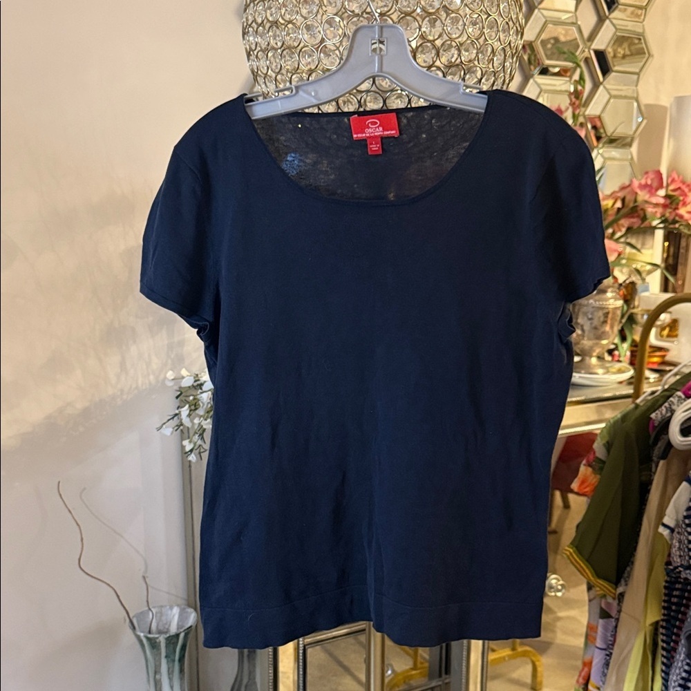 Oscar de la Renta Midnight Blue Short Sleeve Top size L
